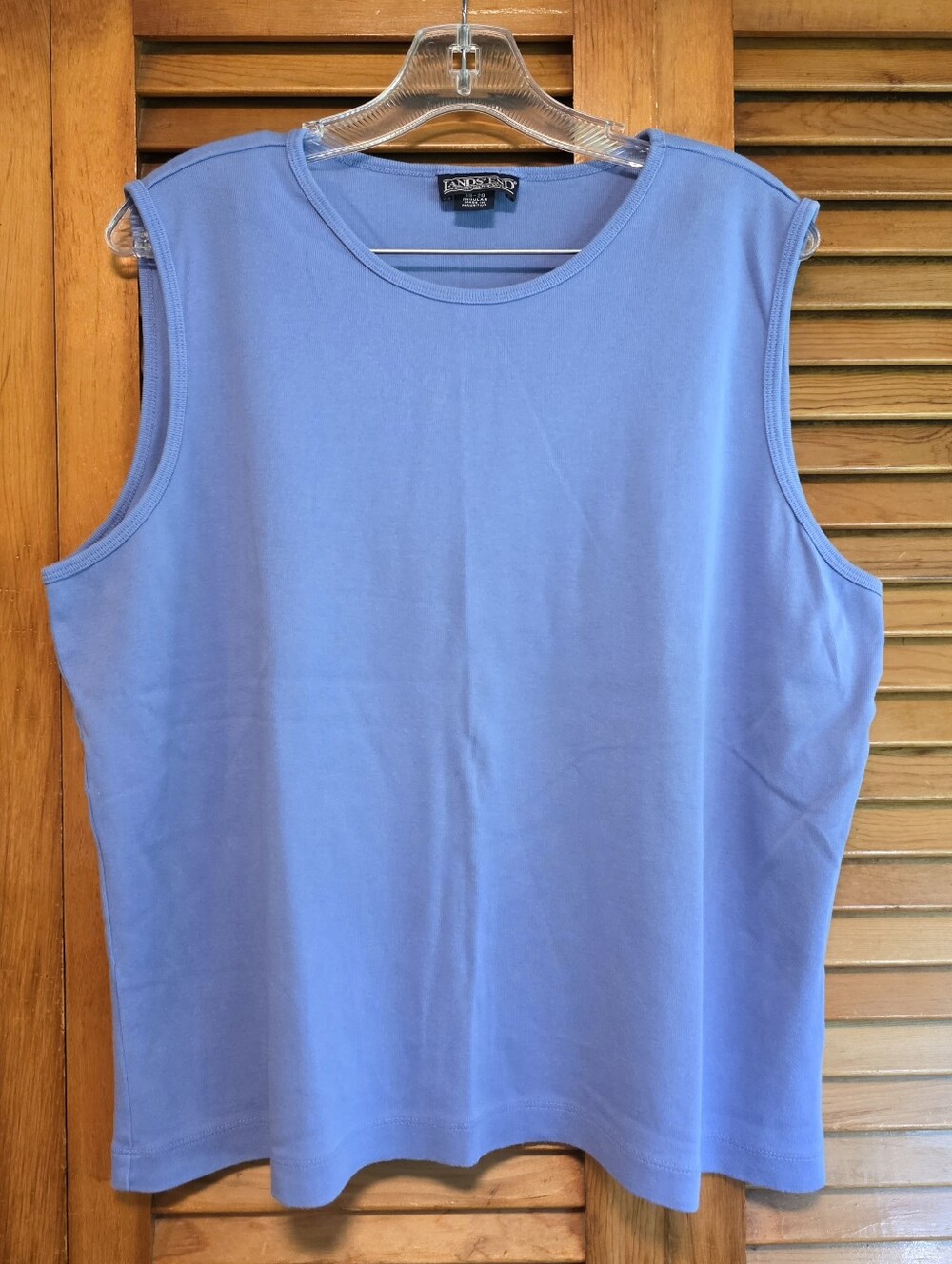 Lands End Women's Cotton Tank Top Blue Crew Neck Ribbed Size XL (18-20)